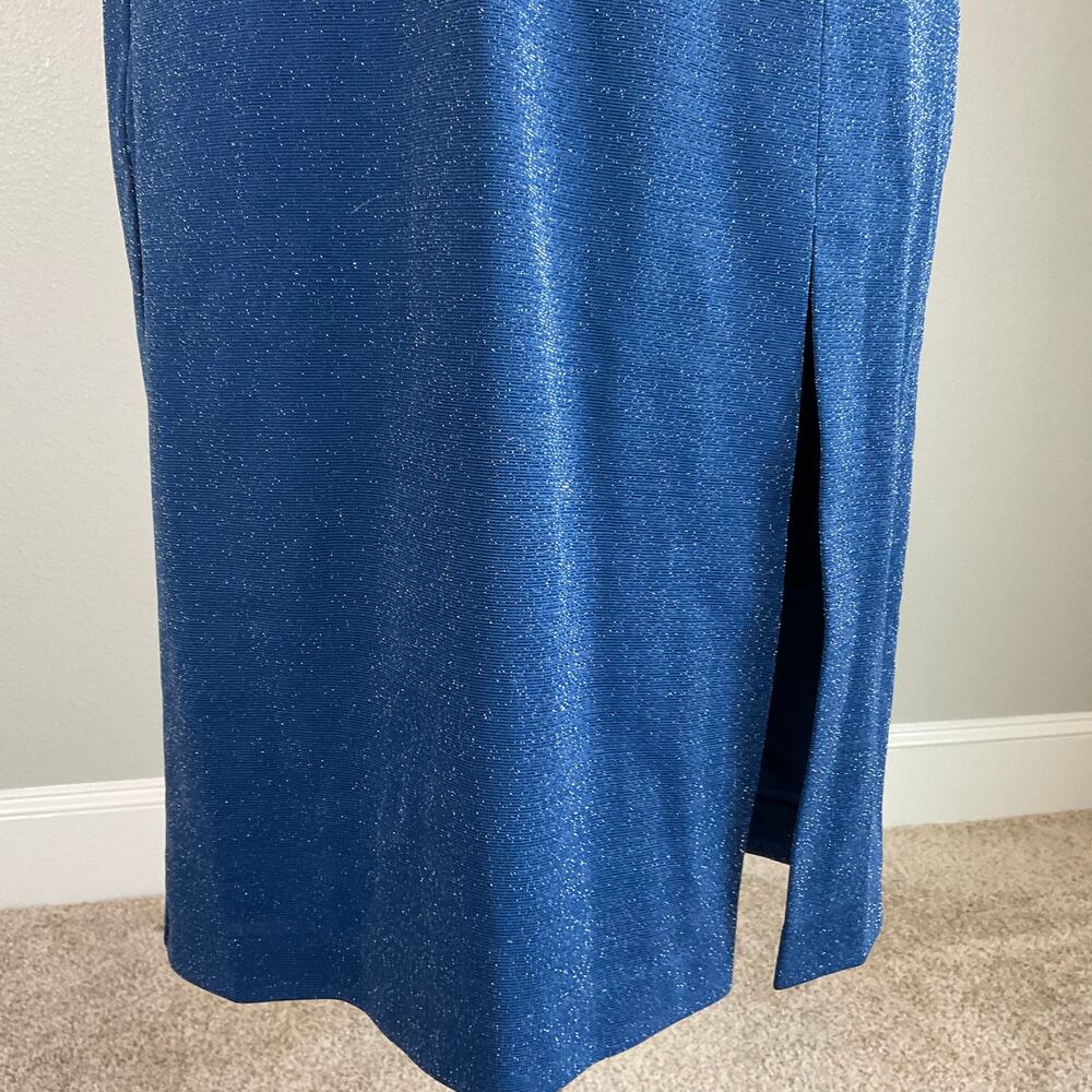 Aidan Mattox Blue Dress Metallic Cut Out Sleeveless Midi Sheath Size 4 - Picture 8 of 10
